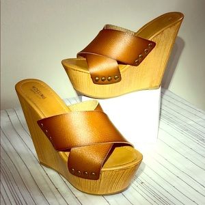 Mossimo Cognac Open Back Platforms